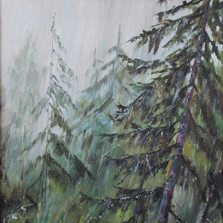 Etude In The Rain, fiberboard, oil, 52  40 cm., 2015